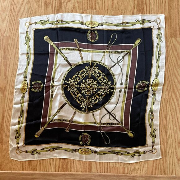 Silk Square Scarf With Nautical Design 21"x21" Black and Gold Neck Purse - Picture 2 of 8